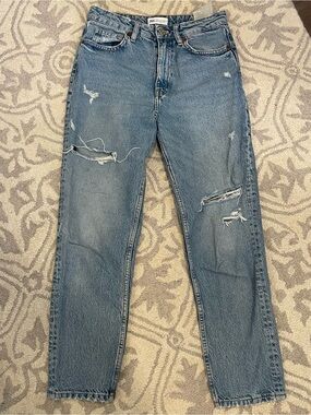 ZARA Straight Ripped Jeans in Light Blue